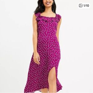 LOFT Magenta Floral Midi Dress